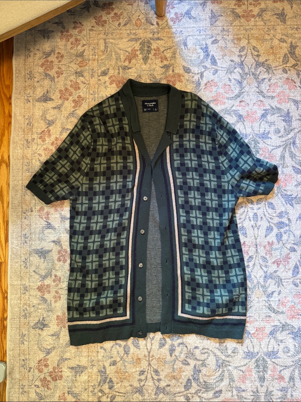 A&F Short-Sleeve Knit Polo - Green Check